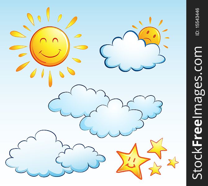 Illustration of clear weather, sun and clouds. Illustration of clear weather, sun and clouds