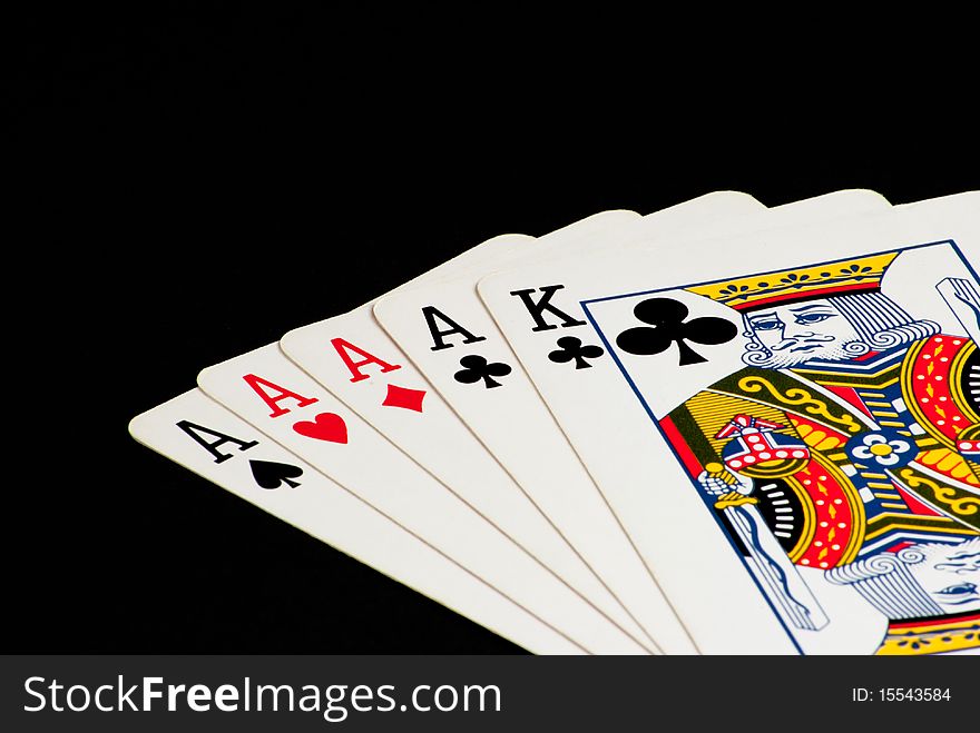 Poker Hand - Four Aces with a King Kicker - Closeup. Poker Hand - Four Aces with a King Kicker - Closeup