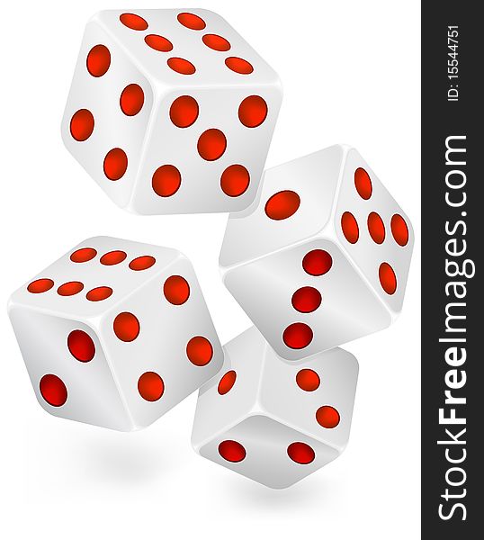 Four dices for dribbling, vector illustration, casino gambling