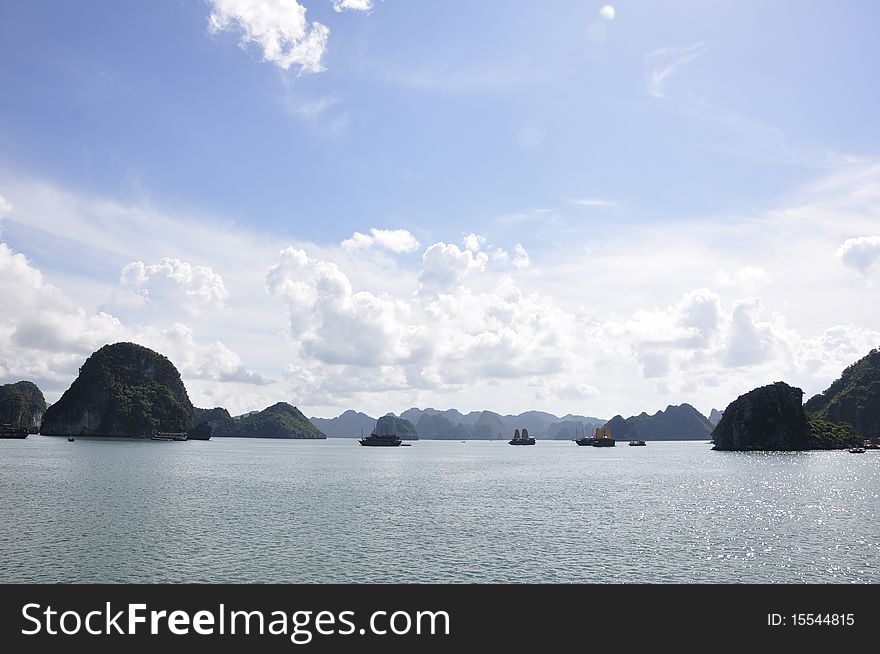 View of the sea and islands at Halong Bay. View of the sea and islands at Halong Bay