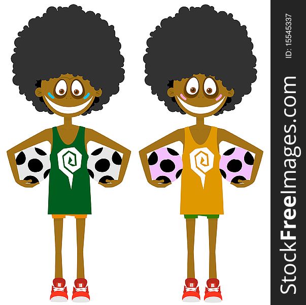 Set of boys with balls. Vector illustration