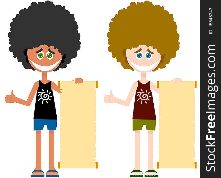 Set of cheerful boys with rolls. Vector illustration