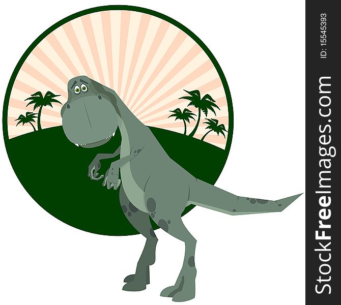 Dinosaur on a tropical background. Vector illustration