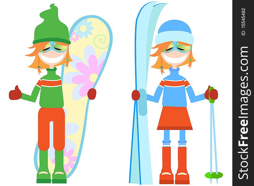 Set of girls. Winter. A  illustration
