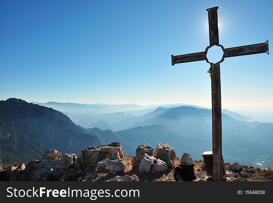 A cross placed on a top. A cross placed on a top