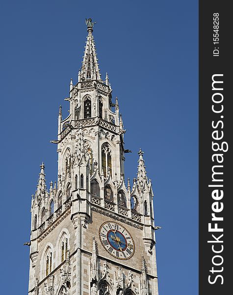 The historic tower of the town hall of Munich in Bavaria