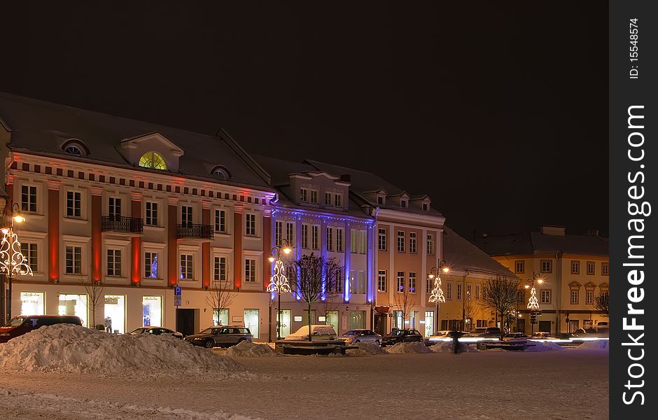 Night view of the square and houses in Vilnius, Lithuania. Night view of the square and houses in Vilnius, Lithuania