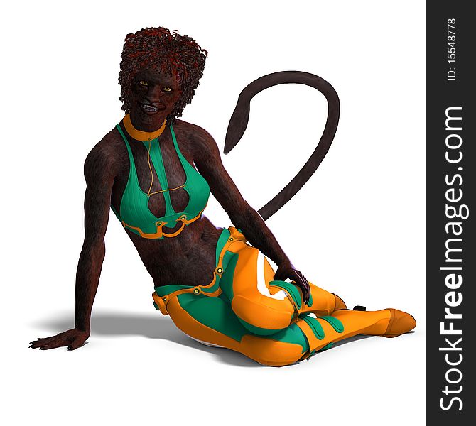 Female panther fantasy creature. 3D rendering with clipping path and shadow over white