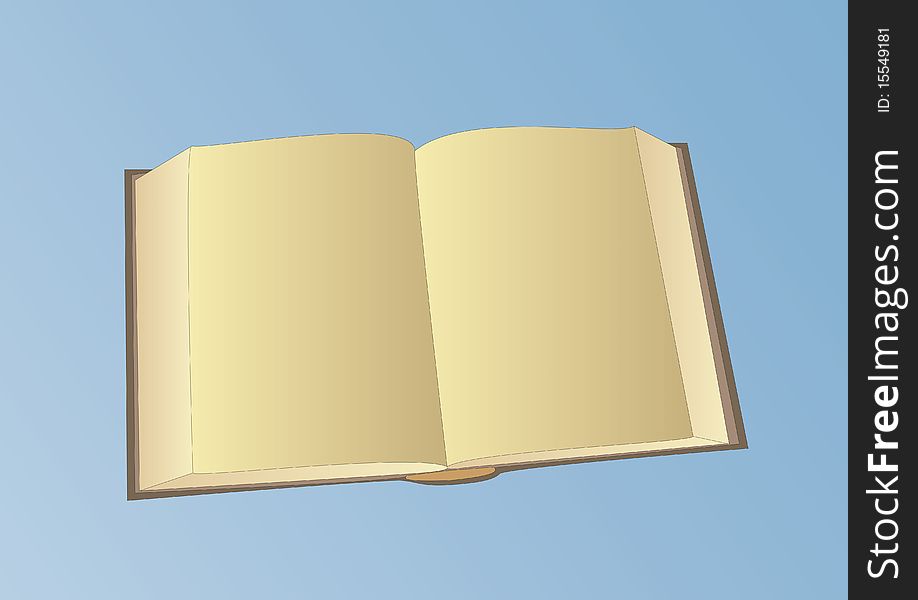 Old open book on a light blue background. Old open book on a light blue background