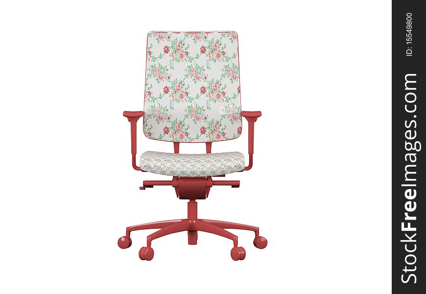 Office floral armchair isolated on white, funny vintage armchair, 3d render/illustration