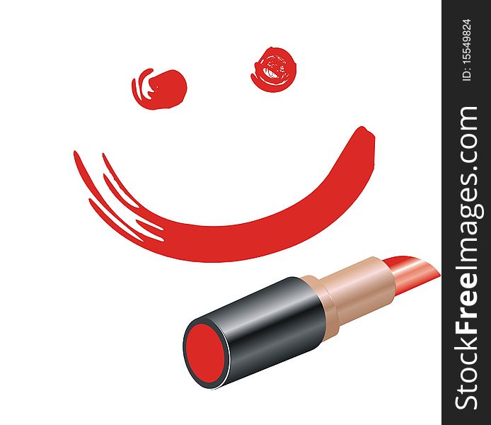 Figure lipstick on a white background.Happy smiley