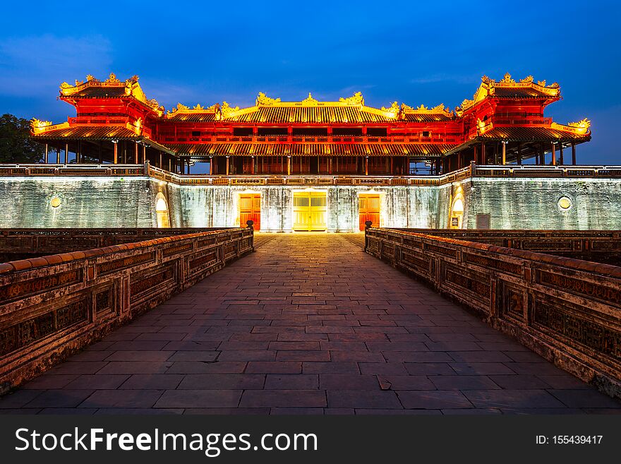 Imperial City entrance gate in Hue in Vietnam at sunset. Imperial City entrance gate in Hue in Vietnam at sunset