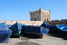 Boats And Castle At Essaouira Royalty Free Stock Photos