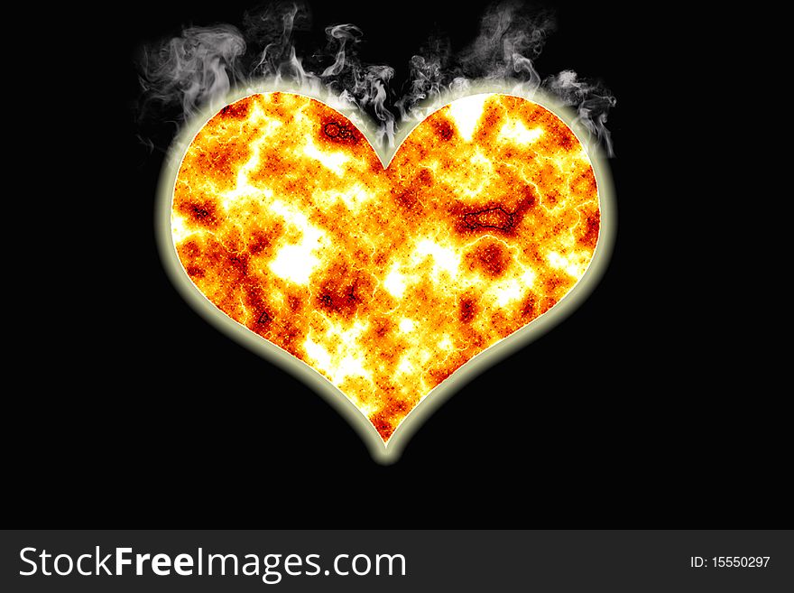 Flaming smoke heart on the dark