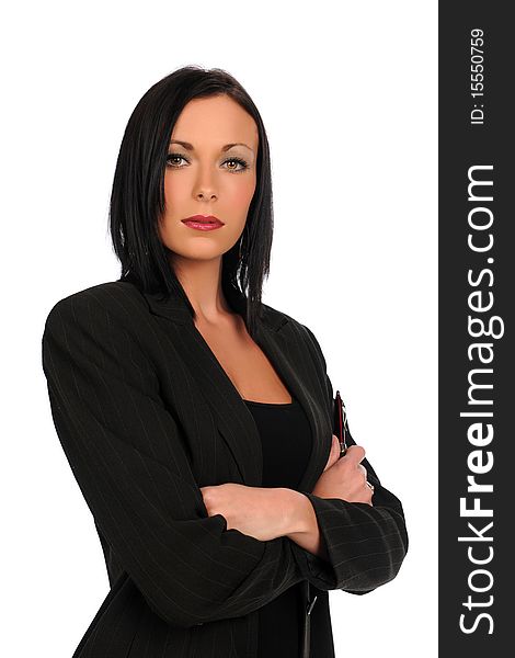 Young Businesswoman with crossed arms isolated on a white background