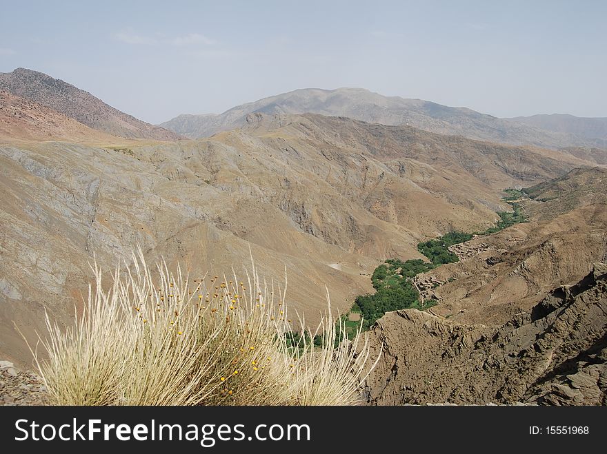 A view across a valley in the high atlas mountains in Morocco. A view across a valley in the high atlas mountains in Morocco