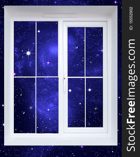 The star sky behind a window