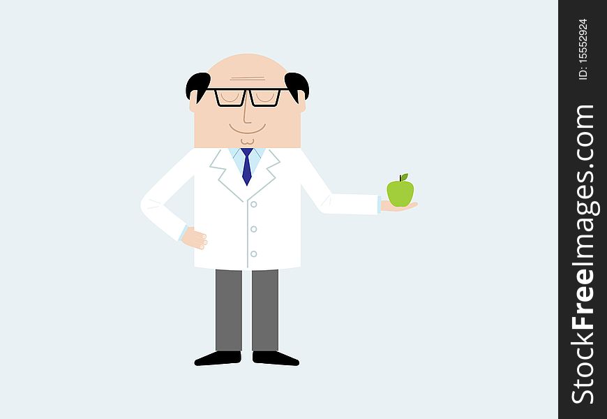 A doctor holds an apple. A doctor holds an apple.