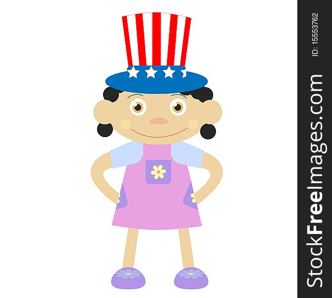 Funny character girl with american hat. Funny character girl with american hat.