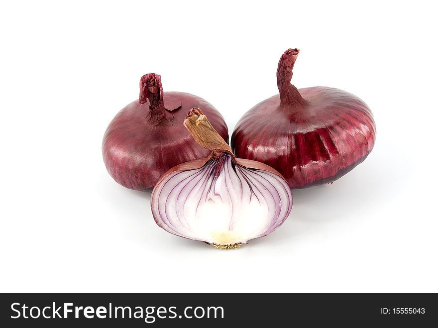 Three onion on white background