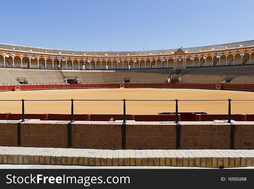 Plaza de Toros. Detail of the bullring in Seville: the image shows the bullring from the audience point of view.