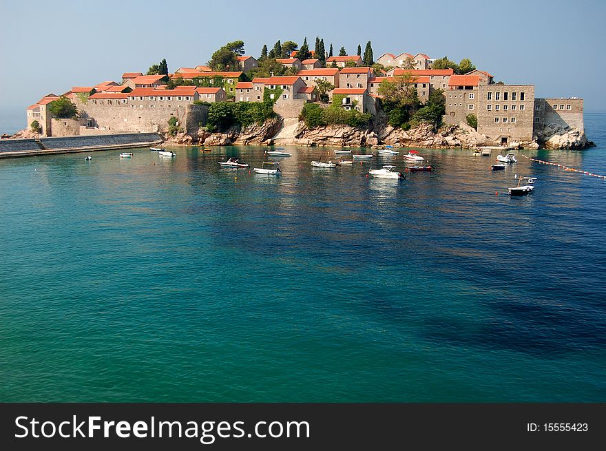 View of picturesque island of Sveti Stefan in Montenegro. View of picturesque island of Sveti Stefan in Montenegro