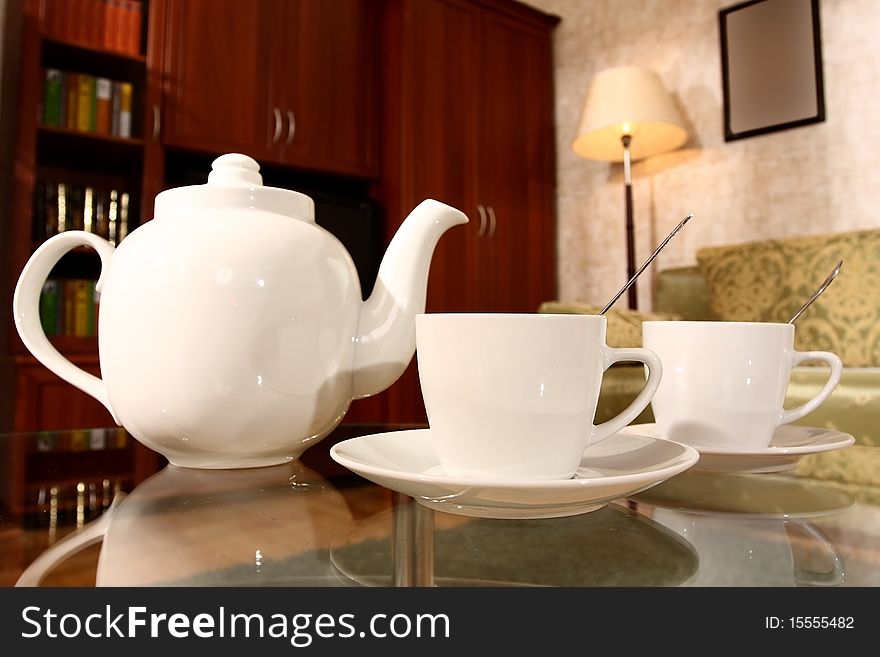 Studio photographing of an interior of a living room