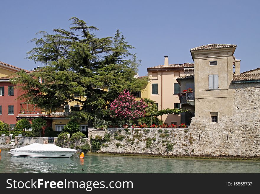 Sirmione, house with oleander tree, Lombardy, Italy, Europe. Sirmione, house with oleander tree, Lombardy, Italy, Europe