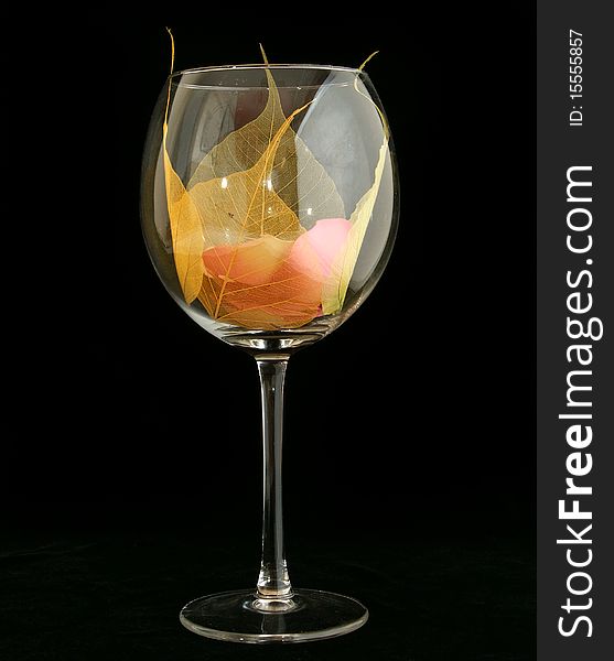 Floral Fantasy of leaves and flower petals in a large glass Fougere