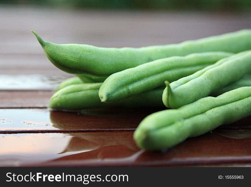 Freshly picked french green beans waiting to be cooked. Freshly picked french green beans waiting to be cooked