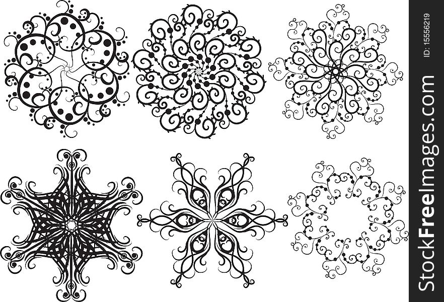 Set of snowflakes isolated on white background