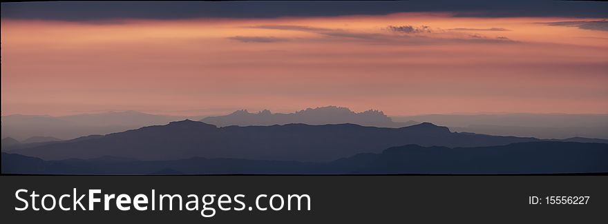 On the top of the mountain. From Montseny mountain view of Montserrat mountain. On the top of the mountain. From Montseny mountain view of Montserrat mountain.