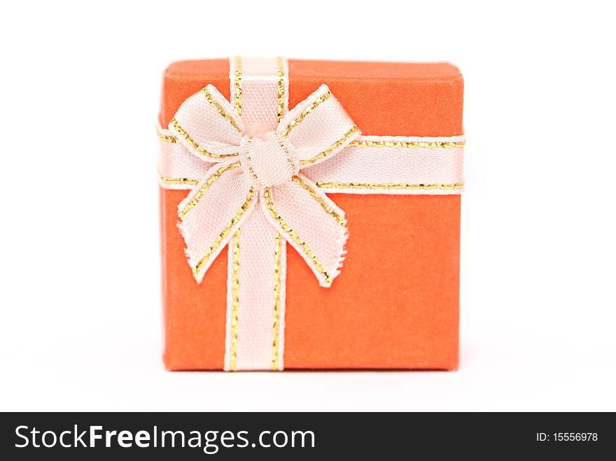 Orange gift box isolated on white