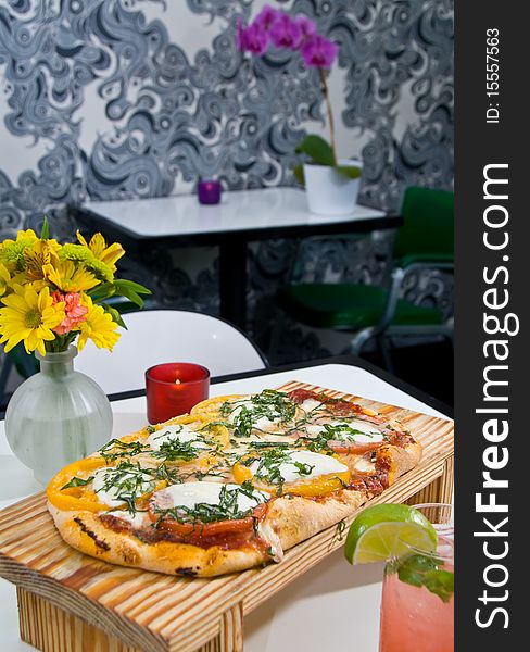 Flat bread margherita pizza for two
