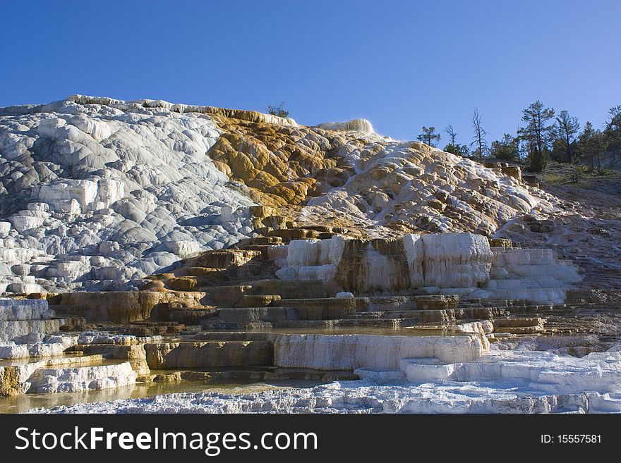 Mammoth hot springs mineral shelves at Yellowstone National Park