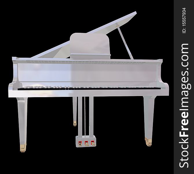 White piano isolated on a black background. White piano isolated on a black background