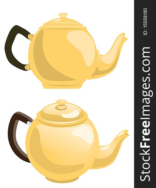Front and perspective/top views of an Egyptian golden teapot. Front and perspective/top views of an Egyptian golden teapot.