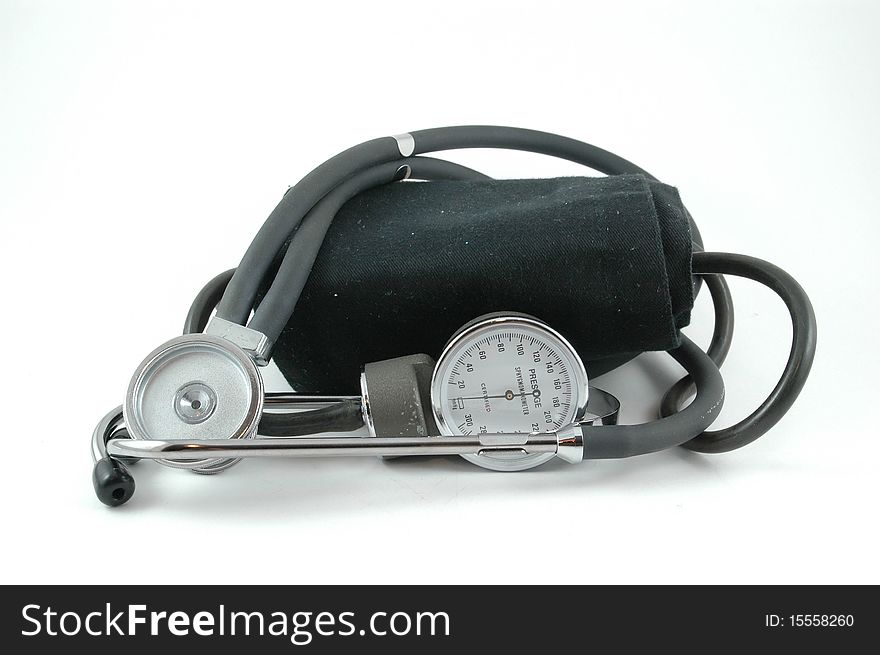 Stethoscope and blood pressure cuff. Stethoscope and blood pressure cuff
