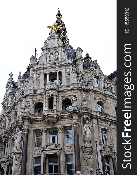 Very ornate building with elaborate exterior near the Central Station of Antwerp. Very ornate building with elaborate exterior near the Central Station of Antwerp
