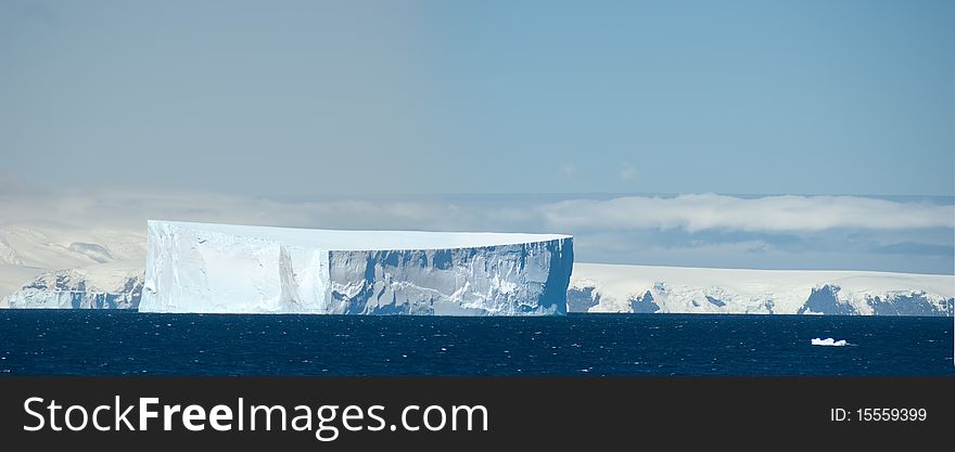 Southern Orkney Islands in antarctic area. Island and icebergs.