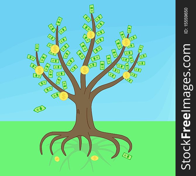 Vector picture a tree whose leaves and fruits instead of notes and coins. Vector picture a tree whose leaves and fruits instead of notes and coins.