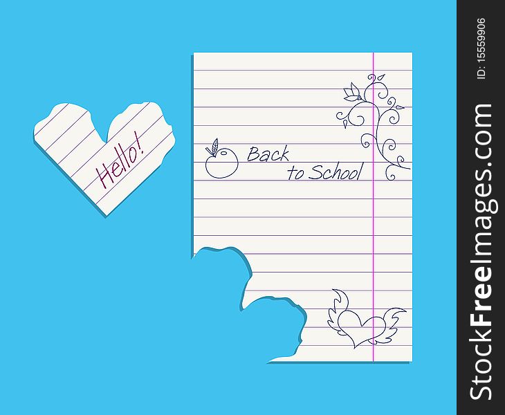 Doodles on notepaper and paper heart, editable vector illustration. Doodles on notepaper and paper heart, editable vector illustration