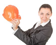 Woman In A Business Suit With  Helmet Royalty Free Stock Photo