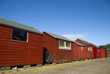 Red Beach Huts, Blue Sky Royalty Free Stock Photography