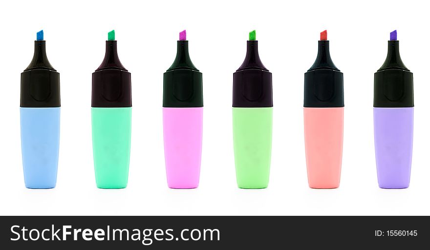 Different colored text markers isolated on a white background. Different colored text markers isolated on a white background