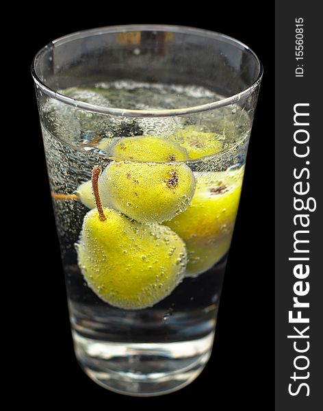 Pear fruit carbonated beverage in glass. Pear fruit carbonated beverage in glass