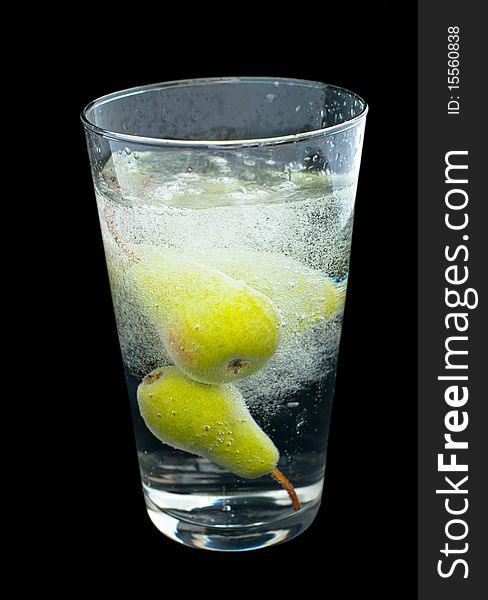 Pear fruit carbonated beverage in glass. Pear fruit carbonated beverage in glass