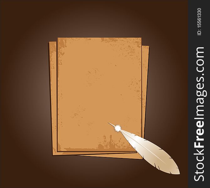 Old paper with feather. Vector illustration. Old paper with feather. Vector illustration.