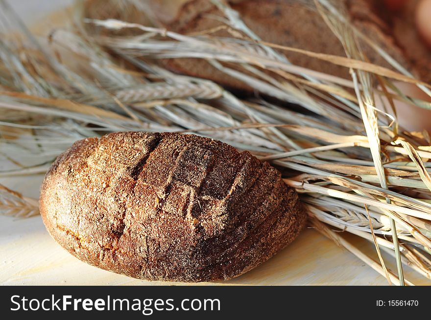 bread and ears lie on a table