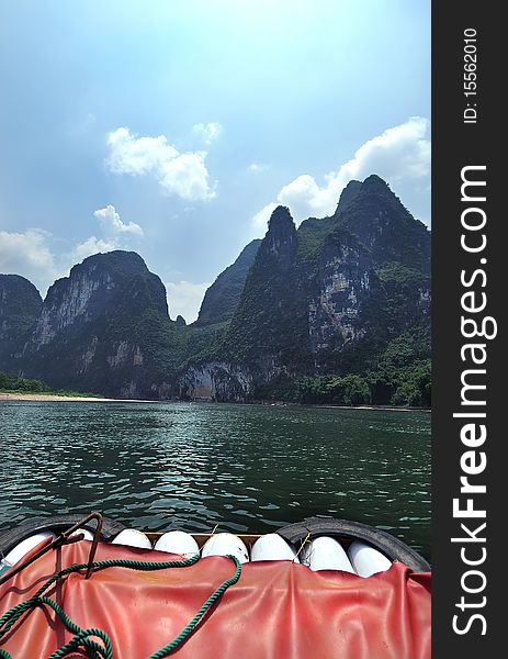 Bamboo raft on the Li River, Yangshuo, Guangxi Province, China. Bamboo raft on the Li River, Yangshuo, Guangxi Province, China.